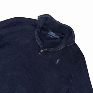 Polo Ralph Lauren 1/4 Zip Sweater Blue Mens Size Medium  Blue Pony 100% Cotton